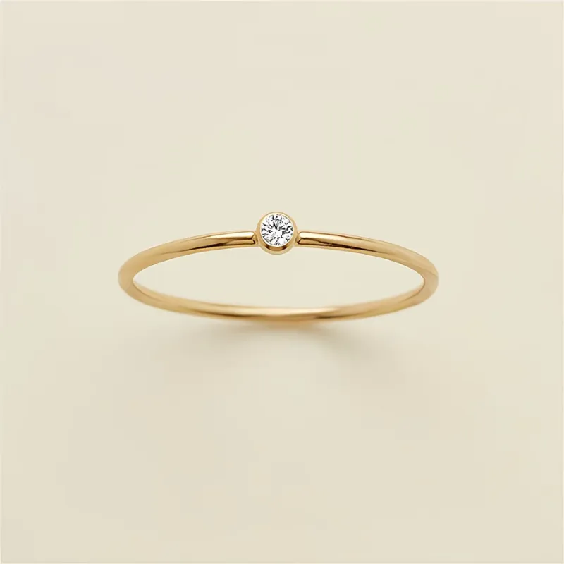 Minimalist Stainless Steel Ring with White Crystal Stone