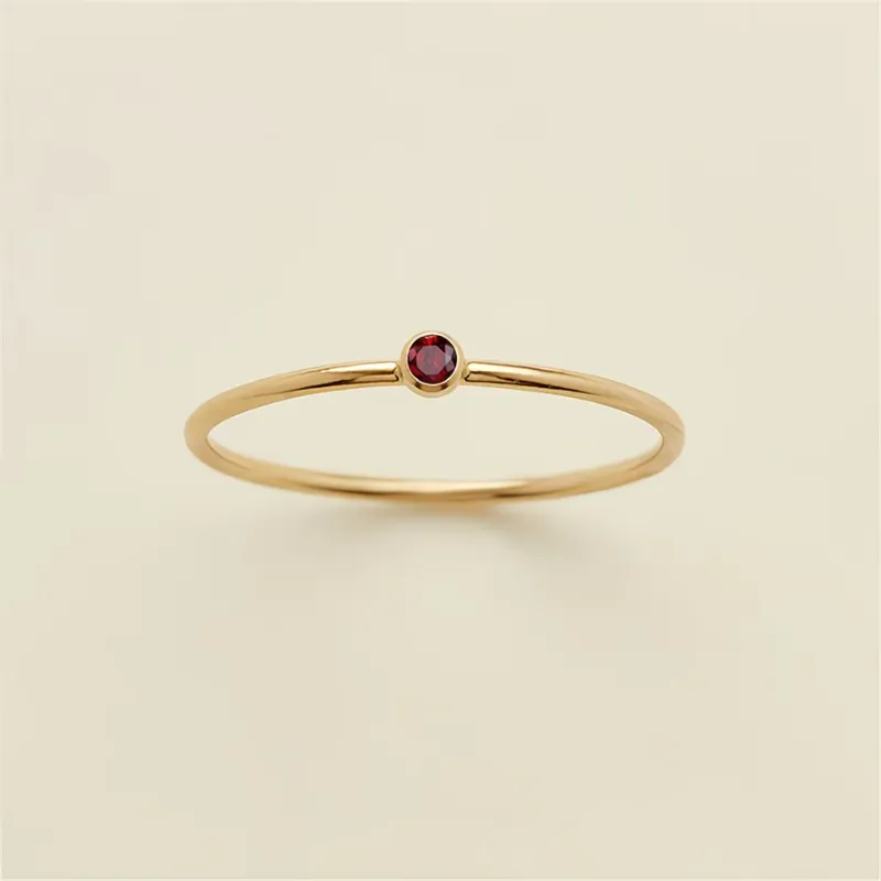 Minimalist Stainless Steel Ring with White Crystal Red
