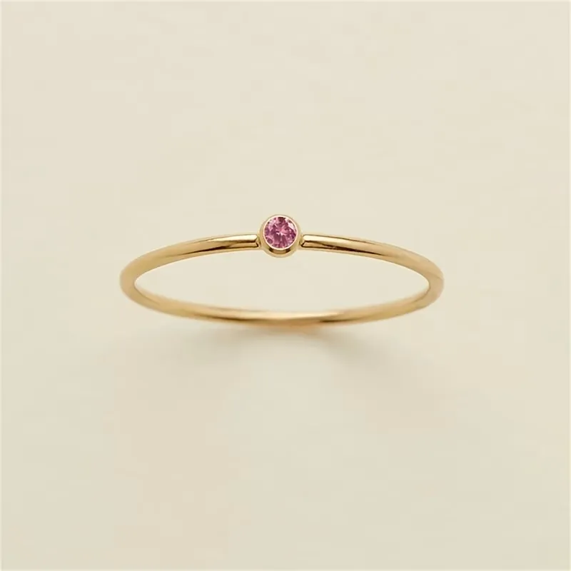 Minimalist Stainless Steel Ring with White Crystal Red