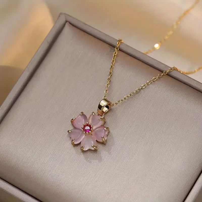 [MJ-464] Pink Petal Cherry Blossom Spring Pendant Necklace for Women