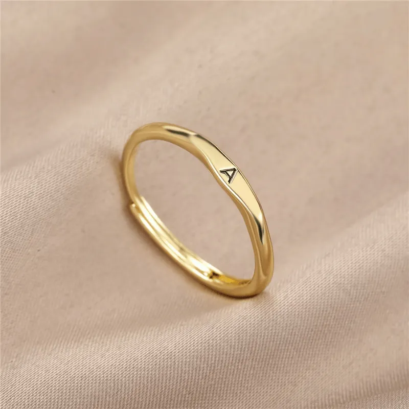 Brass Initial Letter adjustable ring (A)