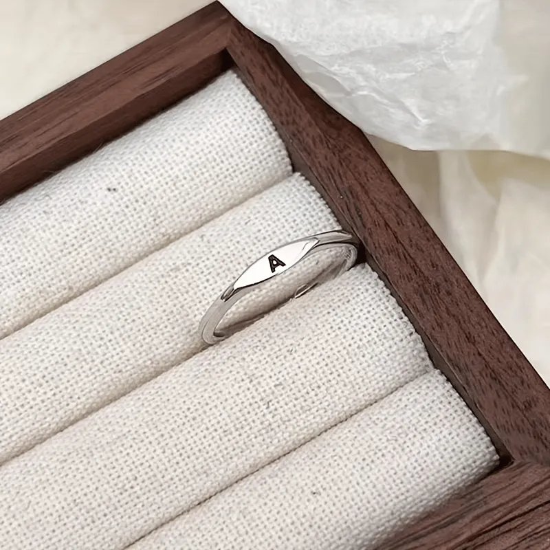 Brass Initial Letter adjustable ring (Silver) (A)