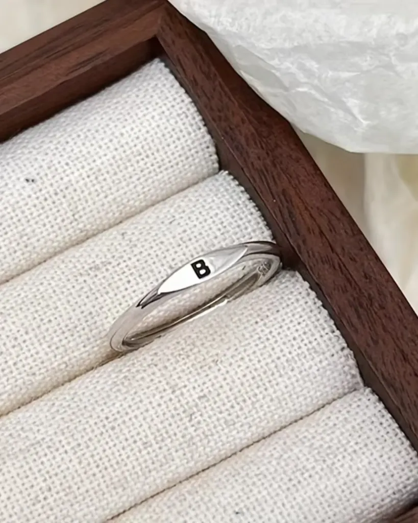 Brass Initial Letter adjustable ring (Silver) (B)