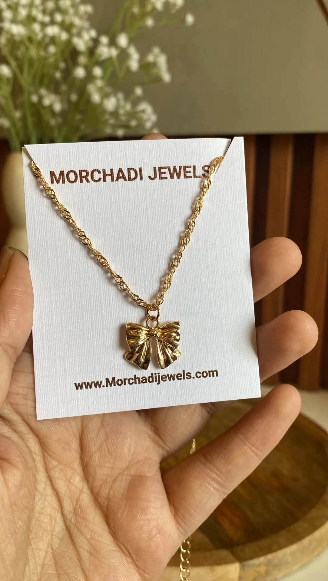 Textured Gold Bow Pendant Necklace
