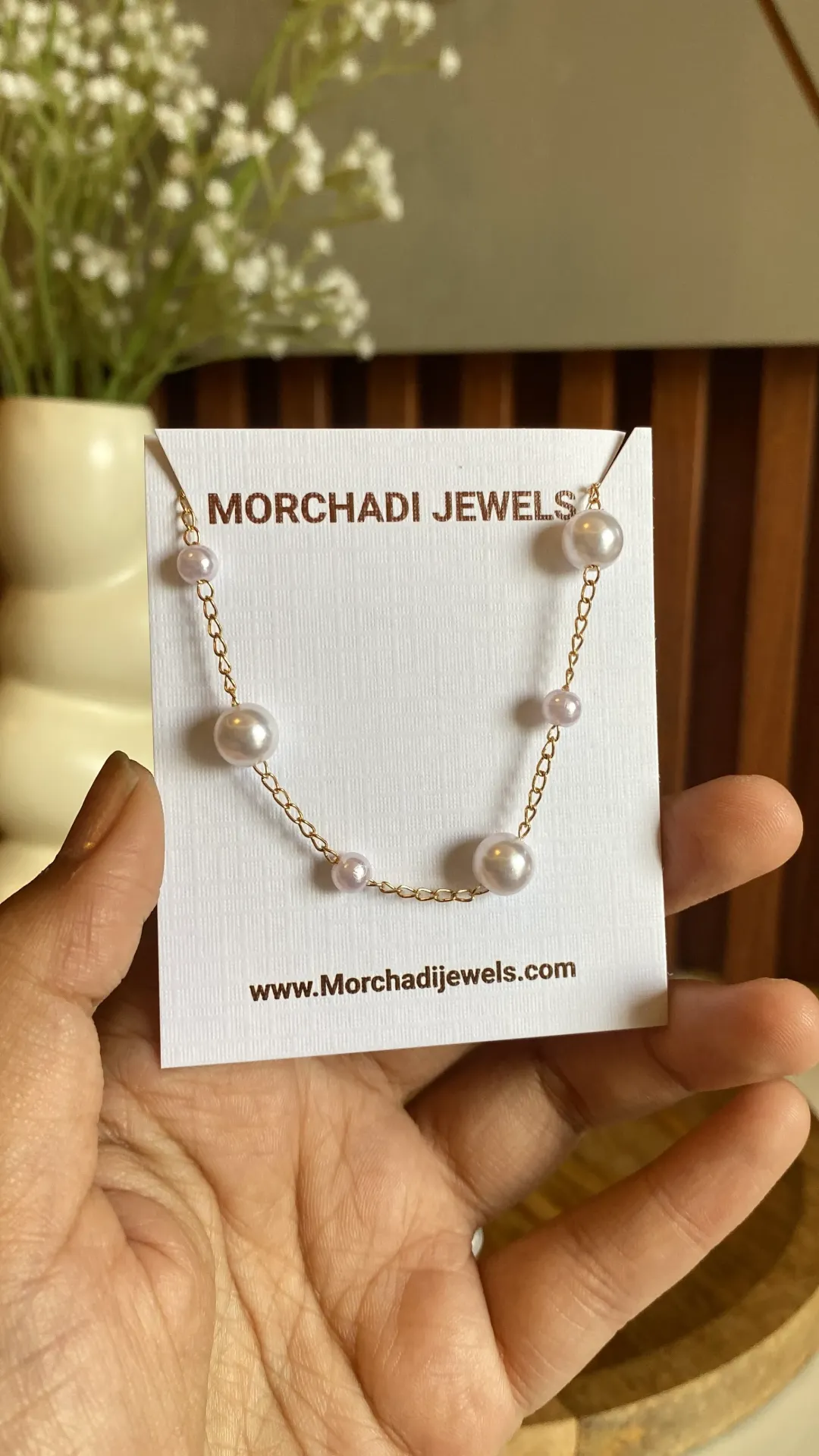 Pearl Station Necklace in Gold