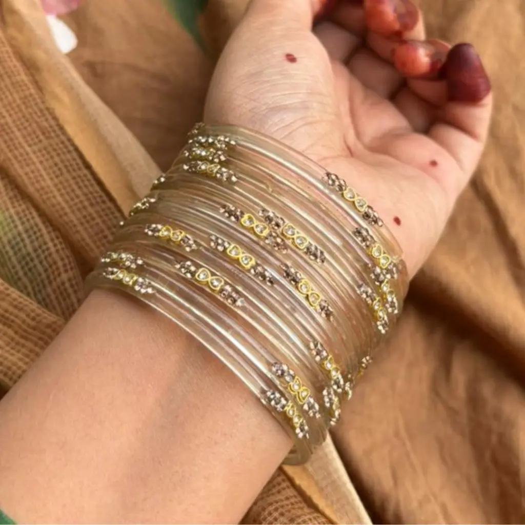 Light Golden Transparent Glass Bangles (2.4)