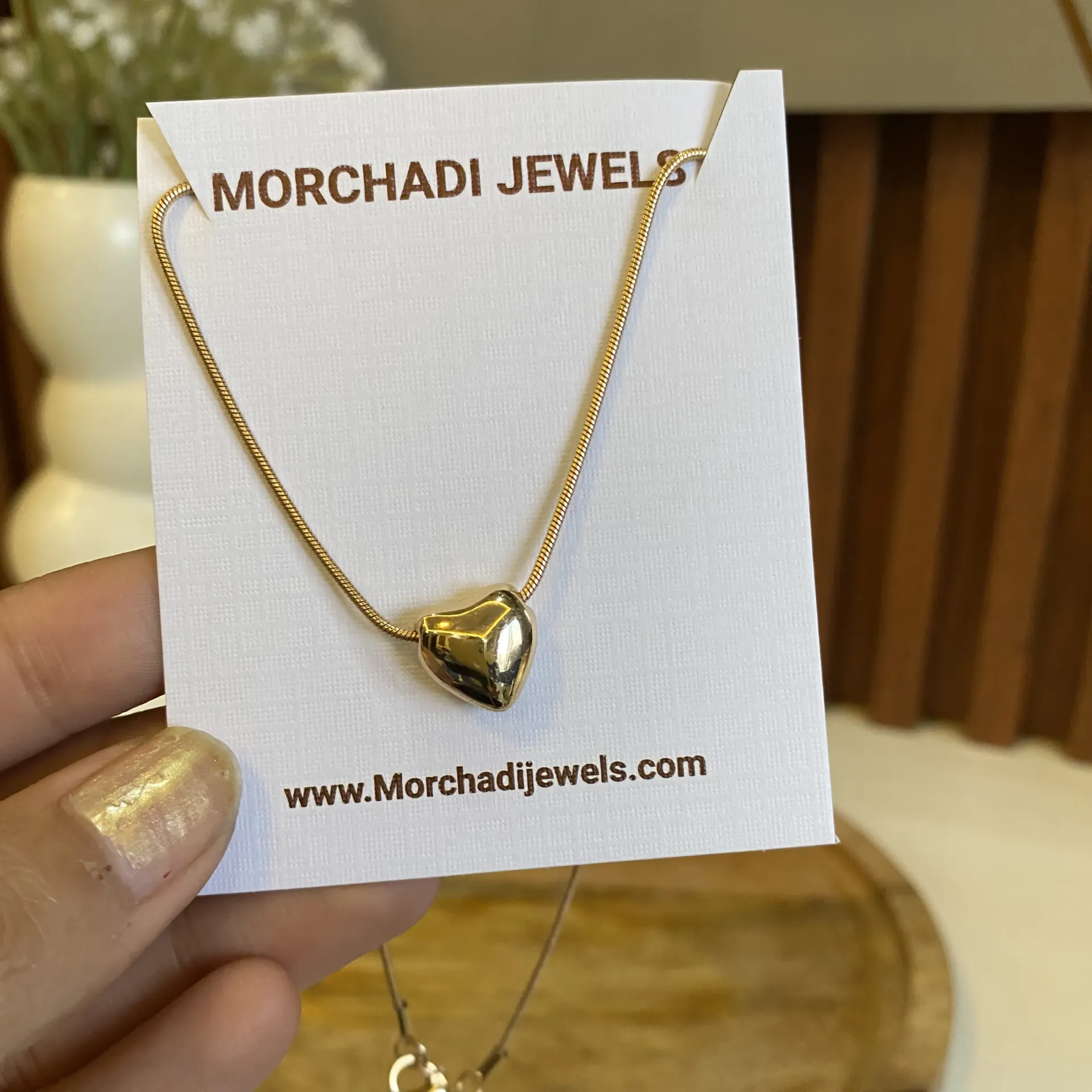 Puffed Heart Necklace on Sleek Snake Chain