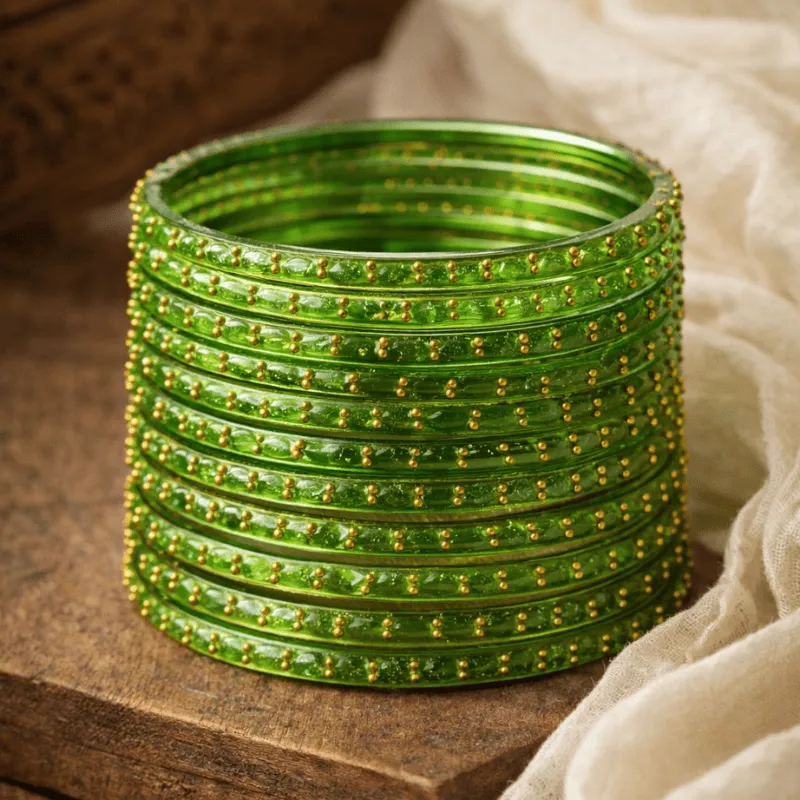 Raindrop Green Glass Bangles (2.4)