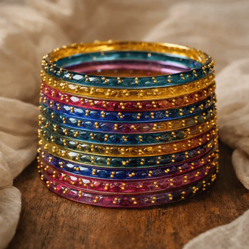 Set of 12 Multicolor Glass Bangles (2.4)