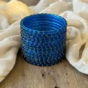 Royal Blue Glass Bangles Set of 12 with Golden Dotted Work