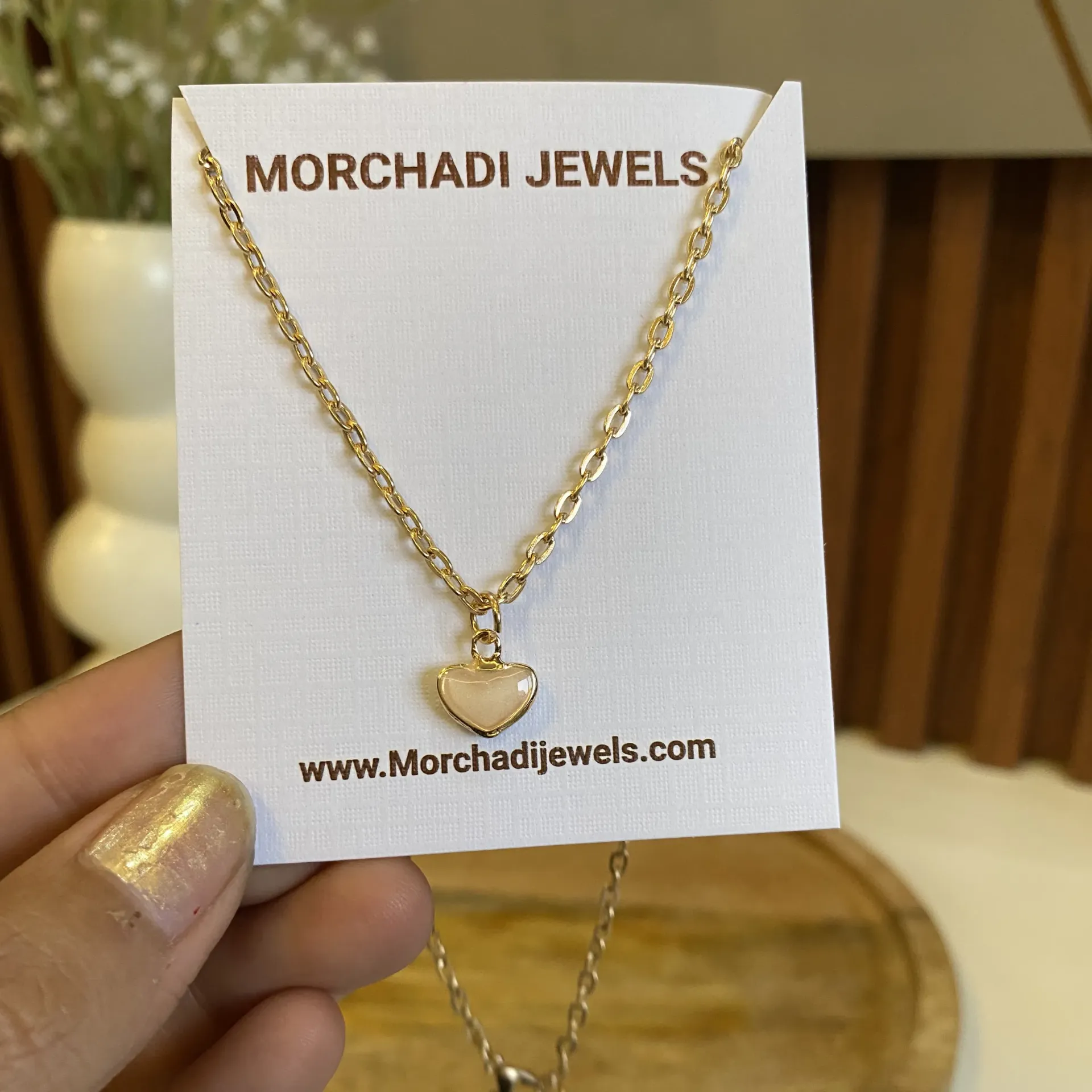 Mother of Pearl Heart Necklace in Gold