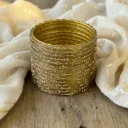 Gold-Tone Glass Bangles Set of 12 with Crystal Dotted Work