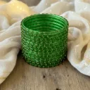 Emerald Green Glass Bangles Set of 12 with Golden Dotted Work