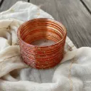 Rust Orange Glass Bangles – Set of 12 with Gold Bead Accents
