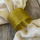 Mustard Yellow Glass Bangles – Set of 12 with Gold Bead Detailing