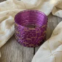 Royal Purple Glass Bangles – Set of 12 with Gold Bead Detailing