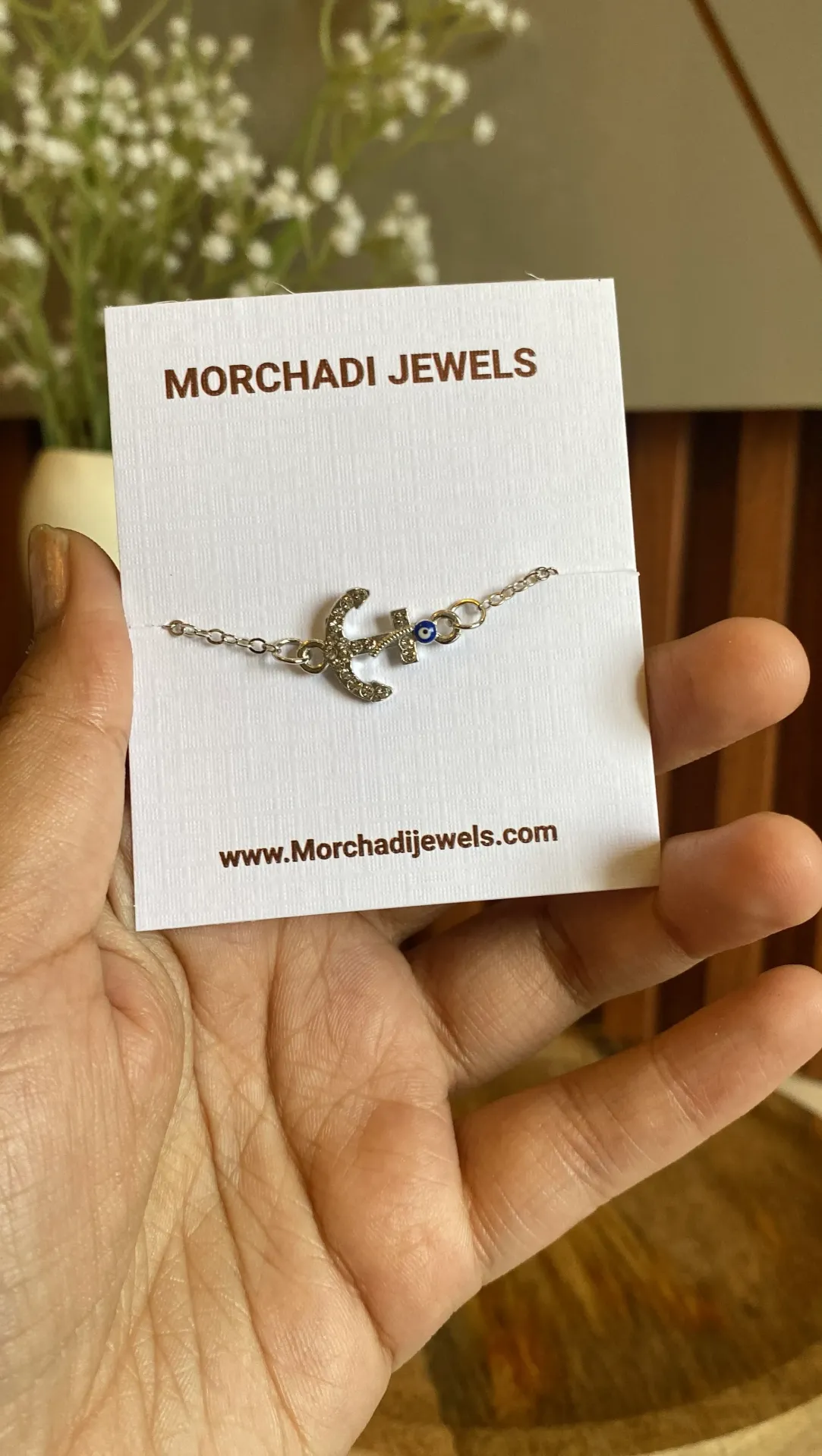Sparkling Silver Anchor & Evil Eye Bracelet