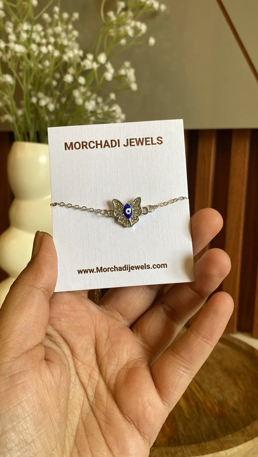 Silver Butterfly Evil Eye Bracelet