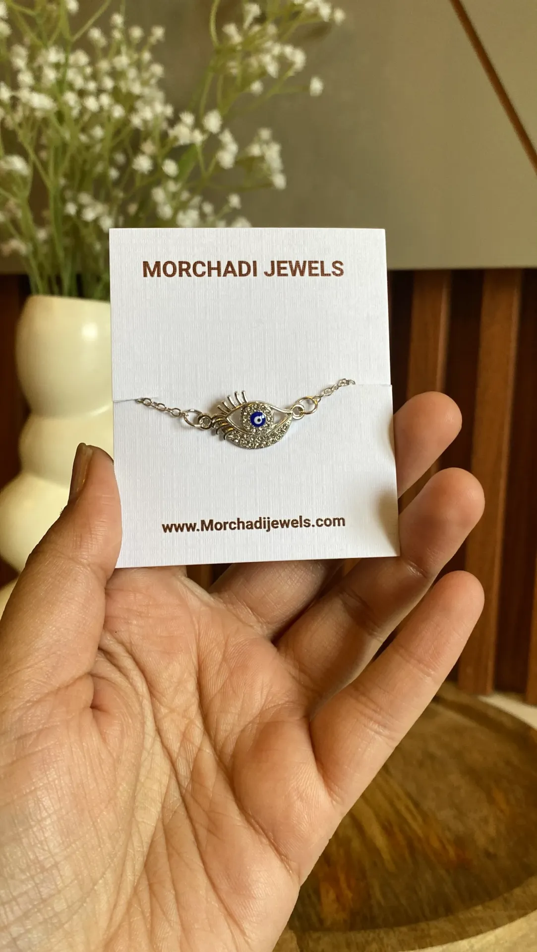 Sparkling Silver Eyelash Evil Eye Bracelet