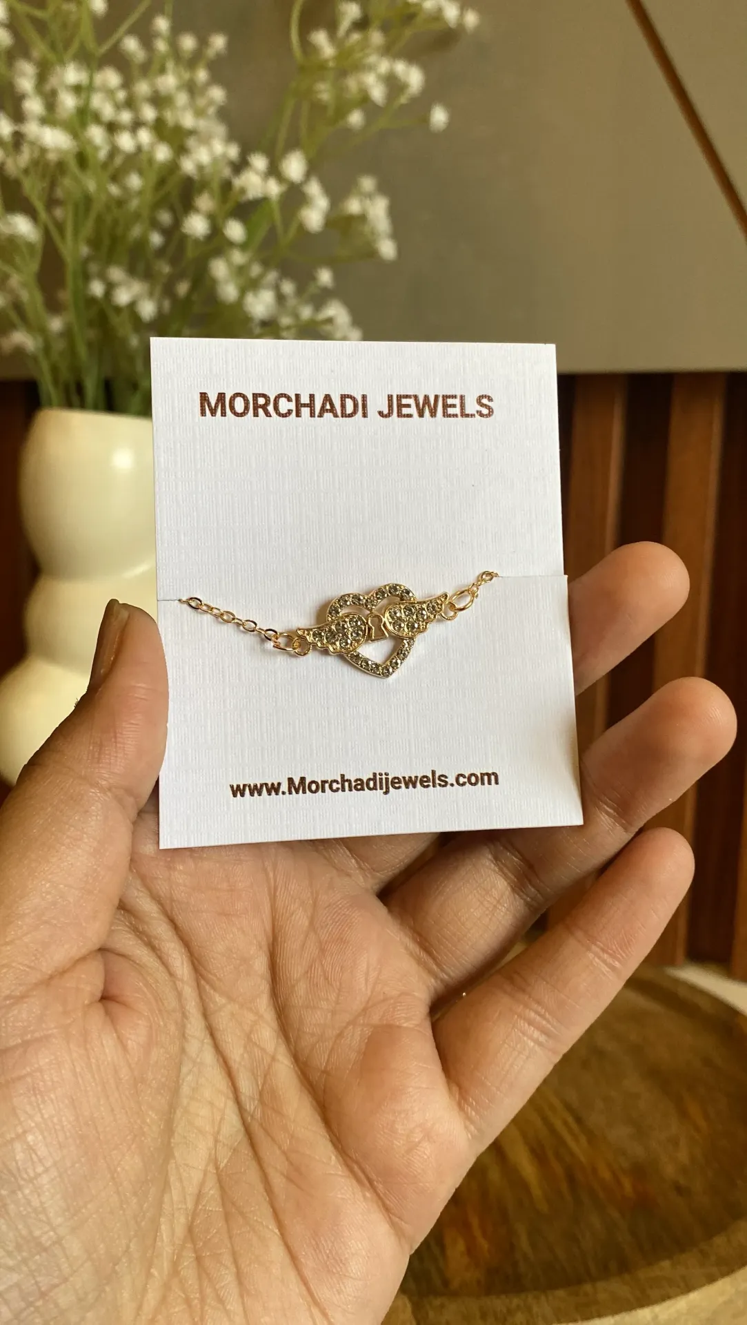 Gold Winged Heart Lock Bracelet