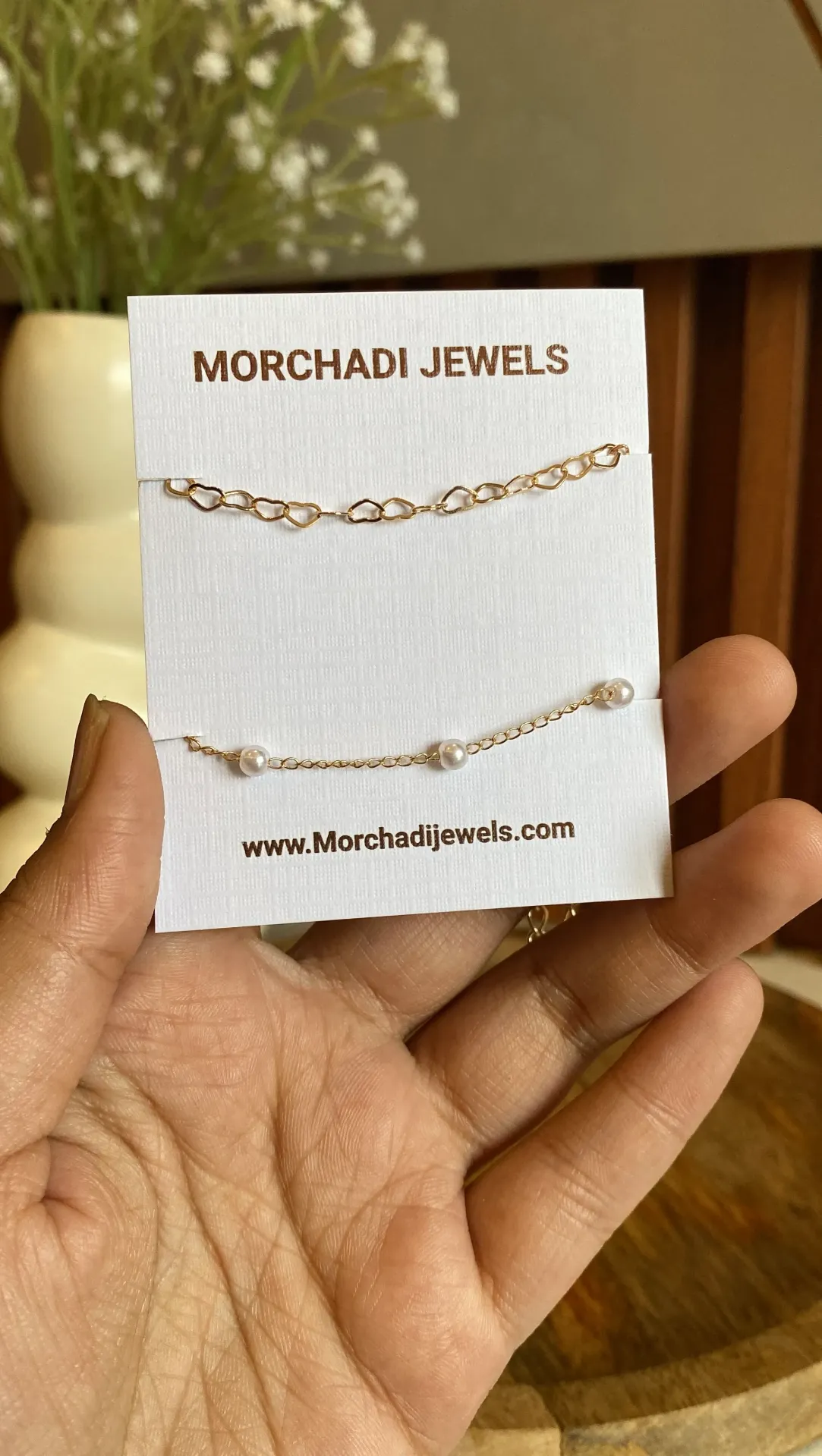 Gold Bracelet Combo Set – Delicate Heart Link Chain & Minimalist Pearl Bracelet