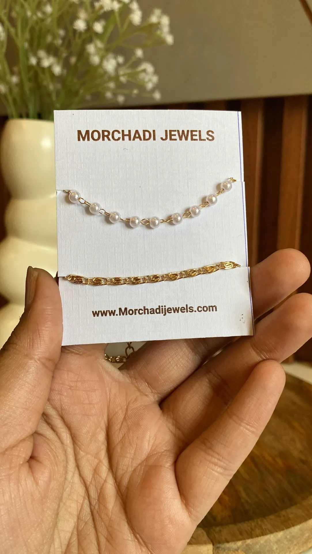 Gold Dainty Bracelet Combo Set – Minimalist Pearl Strand & Textured Link Chain