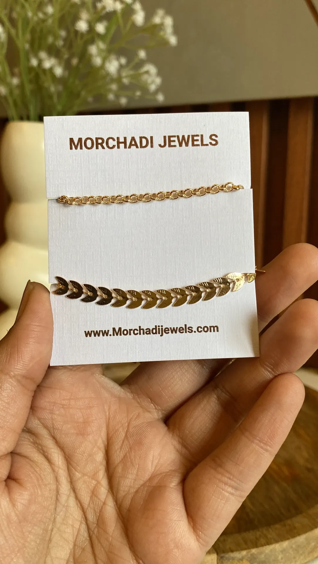 Gold Dainty Bracelet Combo Set – Minimalist Link Chain & Elegant Leaf Motif Duo