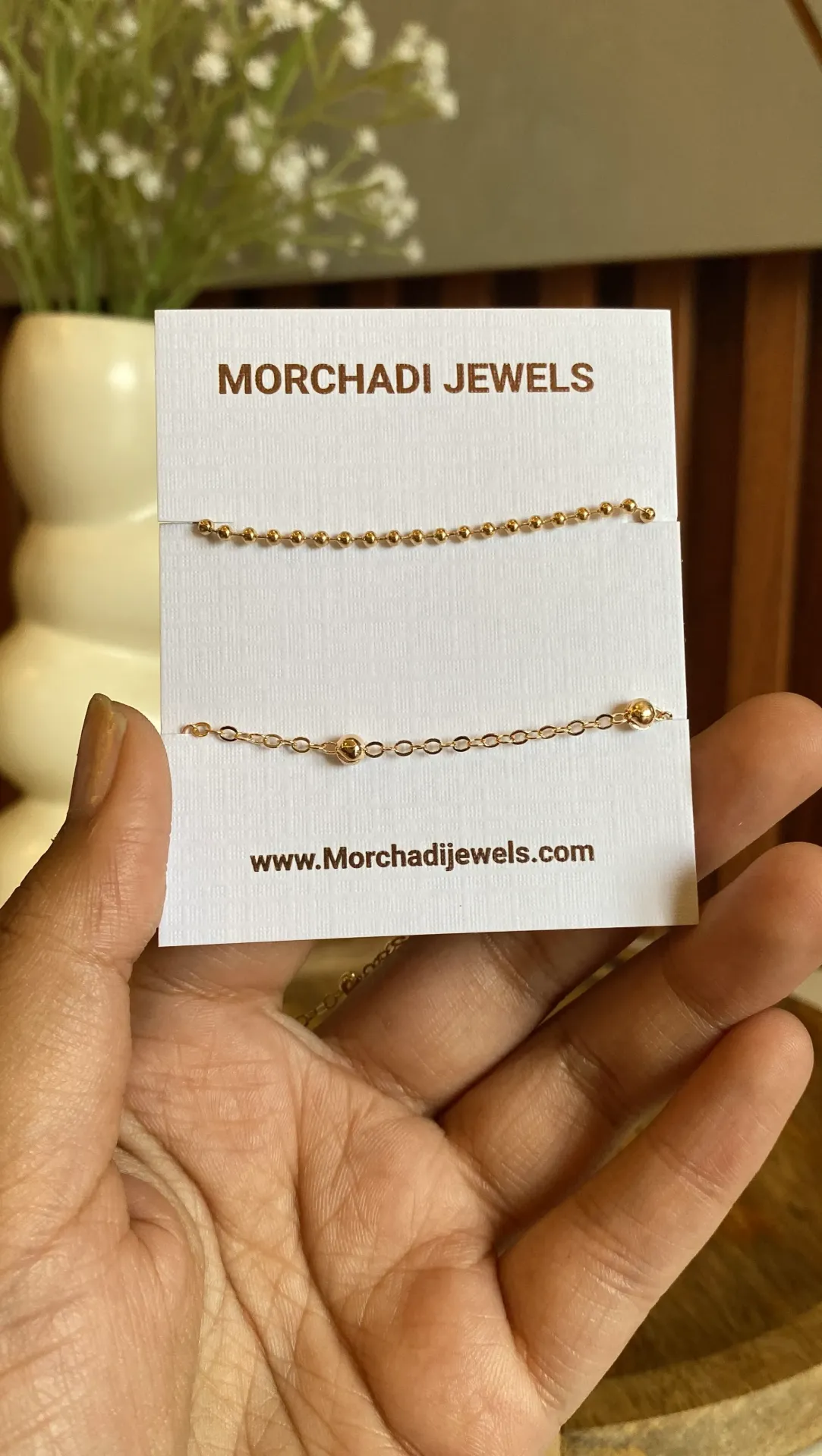 Gold Dainty Bracelet Combo Set – Minimalist Ball Chain & Beaded Link Duo