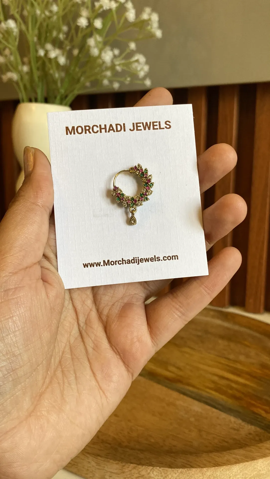 Gold- Plated Traditional Nath – Vibrant Ruby & Emerald Green Stone Studded