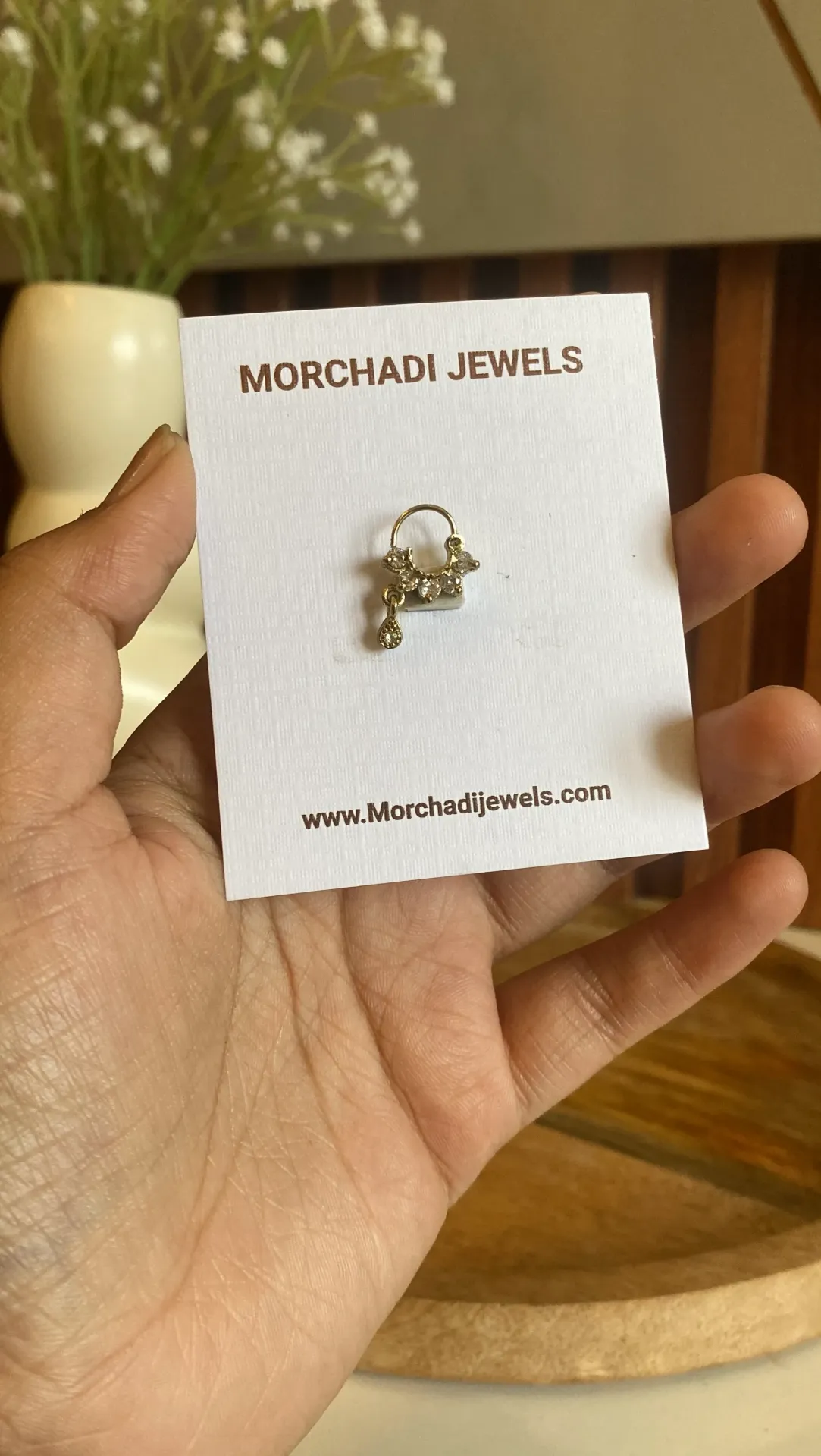 Gold-Plated Floral Cluster Nath – Sparkling White Stone Studded