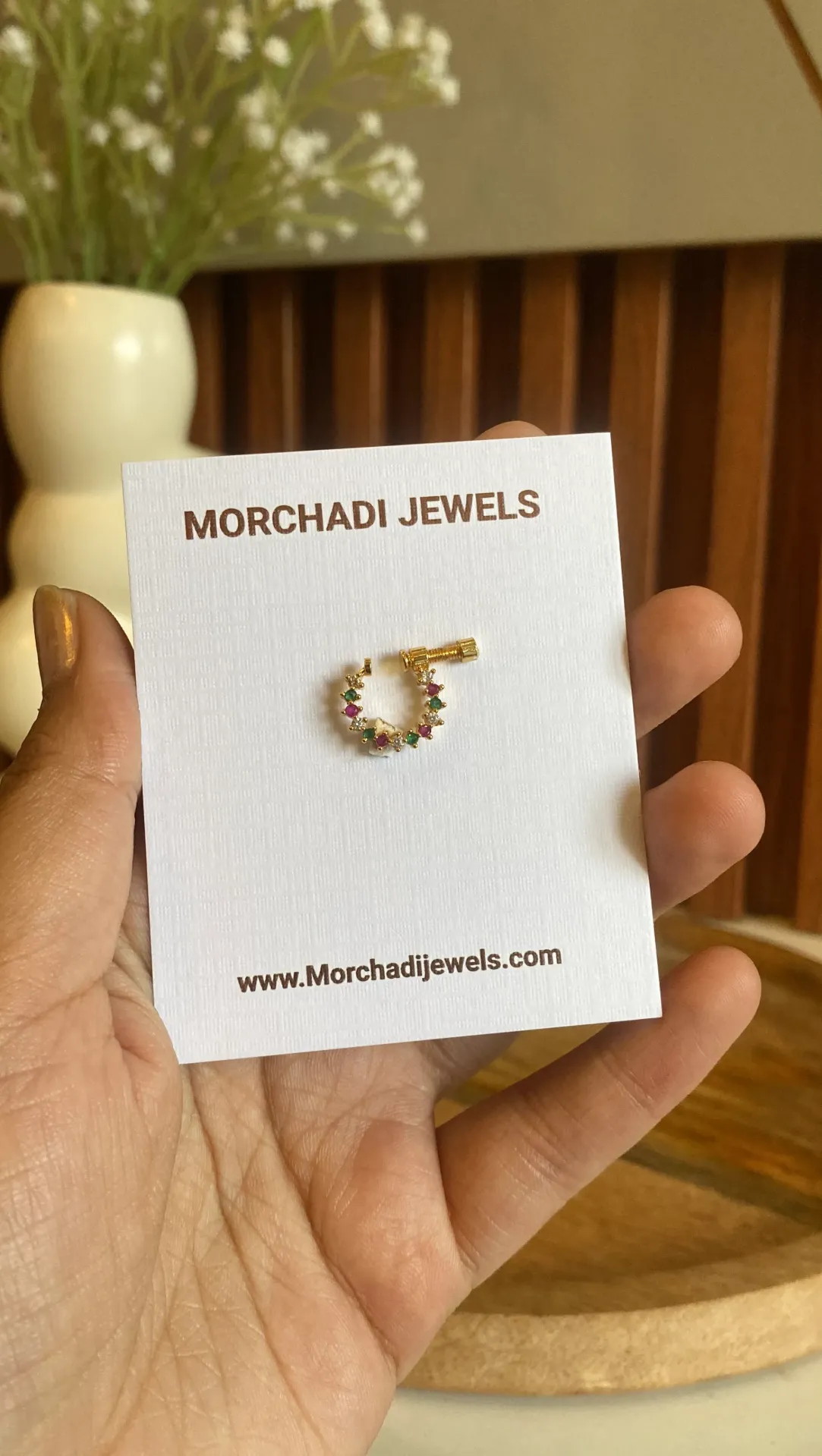 Gold-Plated Multi-Color Stone Traditional Nath – Vibrant Ruby & Emerald Green