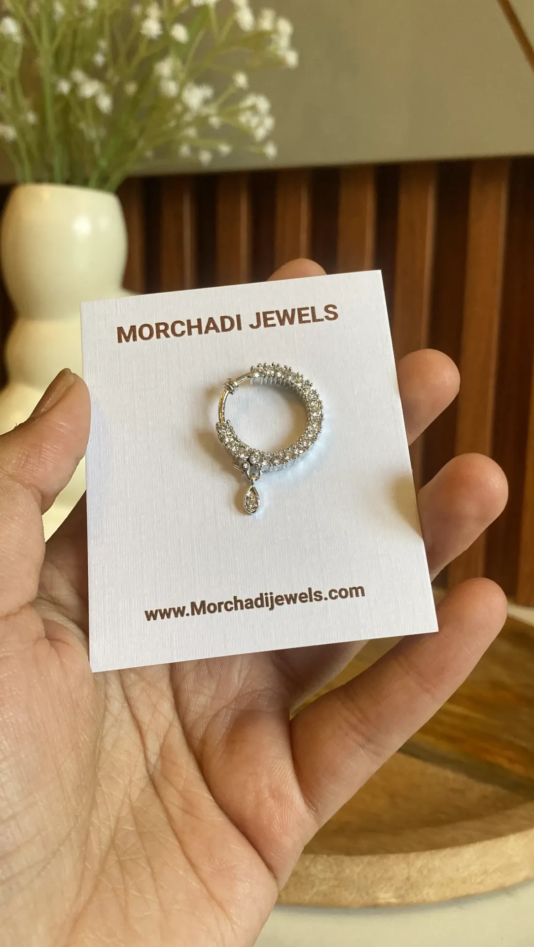 Silver-Plated Dainty White Stone Nath – Sparkling CZ Studded with Teardrop Drop