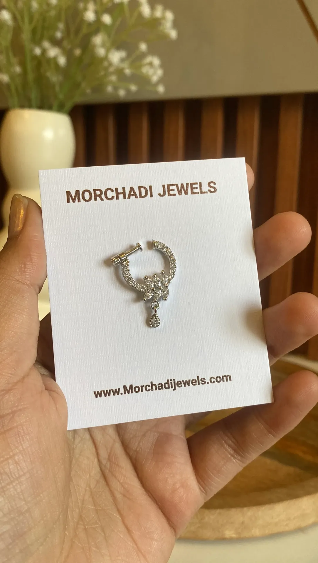 Silver-Plated Floral Cluster Nath – Sparkling White Zirconia Studded