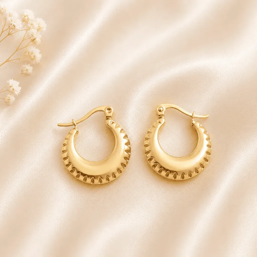 Stainless Steel Textured Hoop Earrings