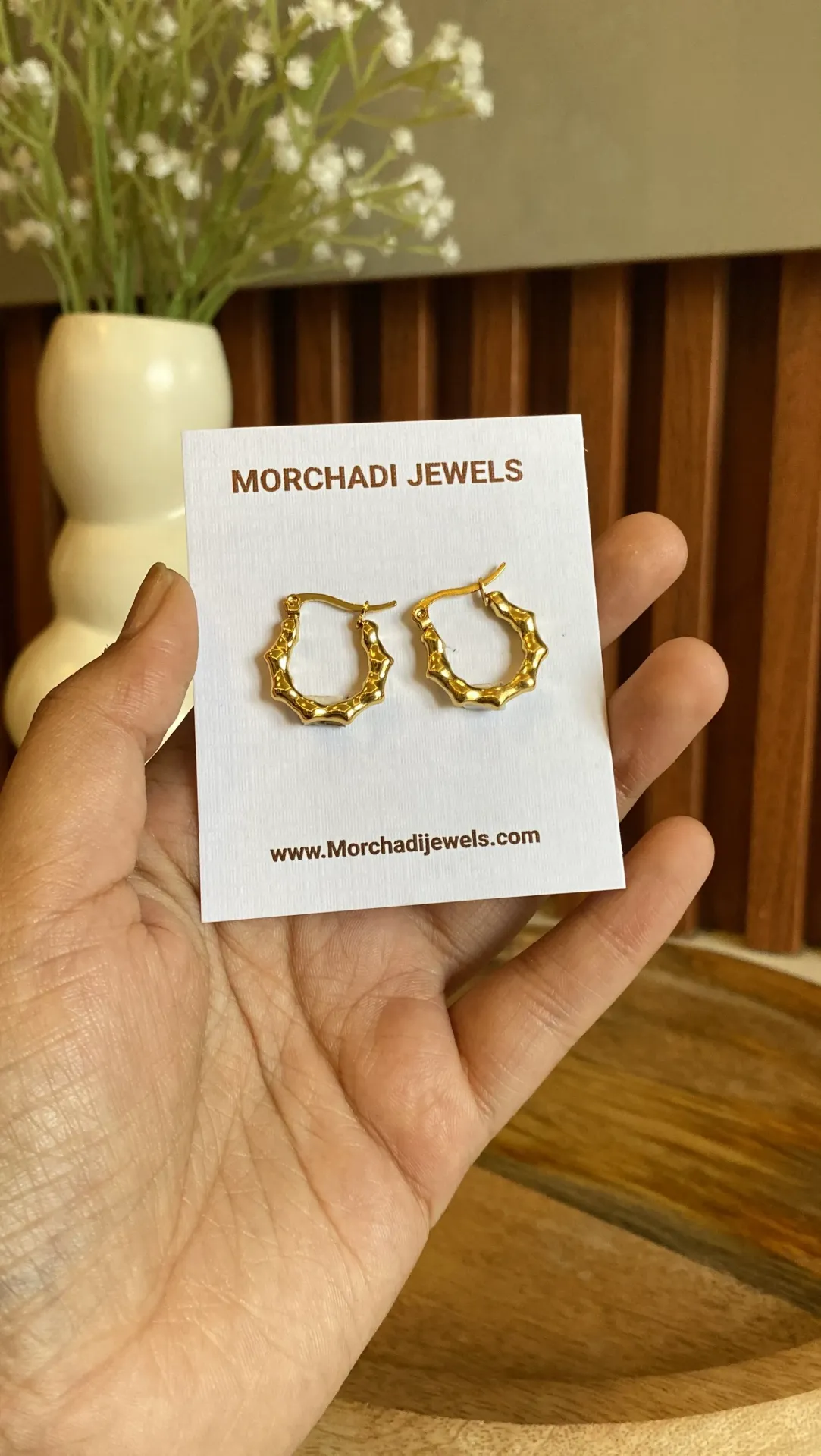 Stainless Steel Bamboo Style Hoop Earrings