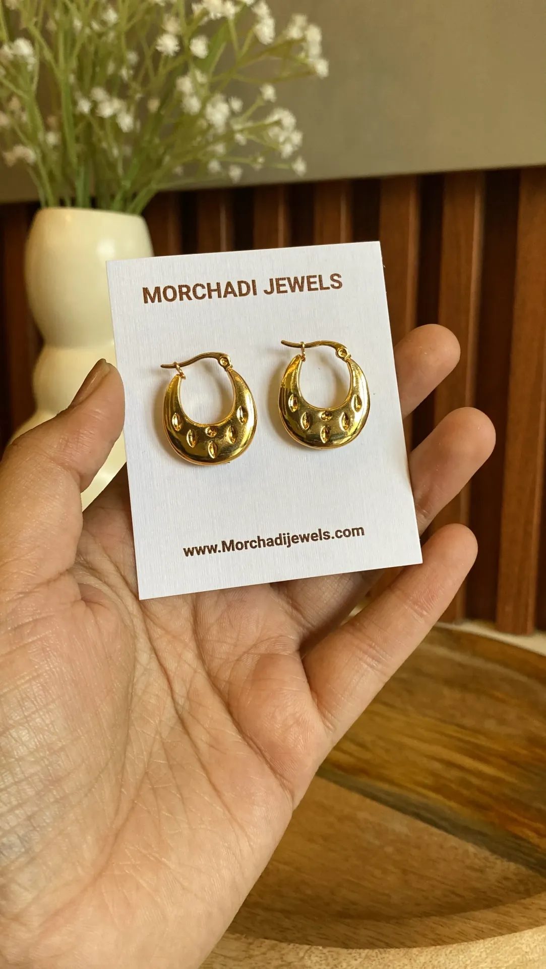 Stainless Steel Embossed Hoop Earrings