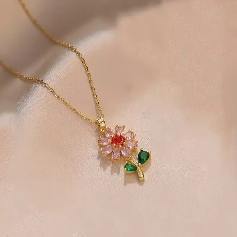 [MJ-258] Flower Leaf Design Shiny Colorful Necklace