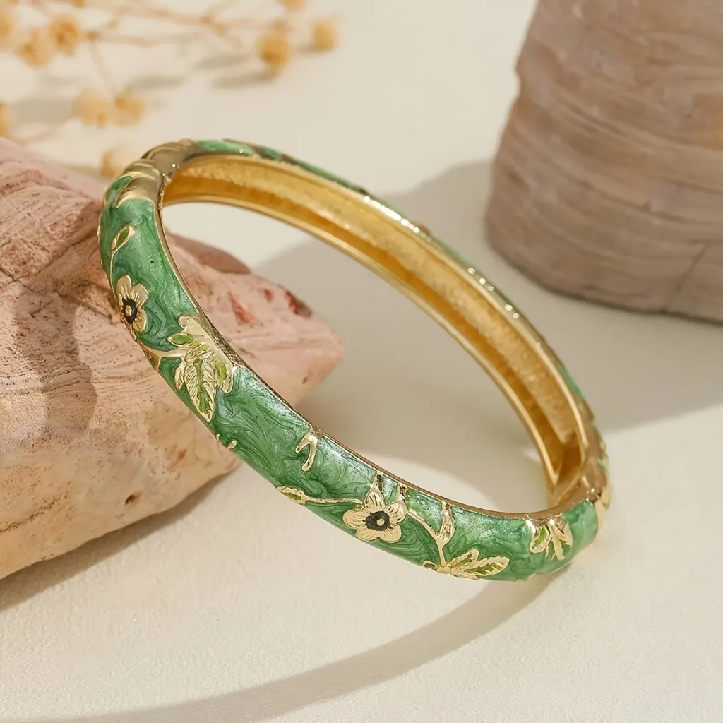 Emerald Green Floral Anti-Tarnish Kada