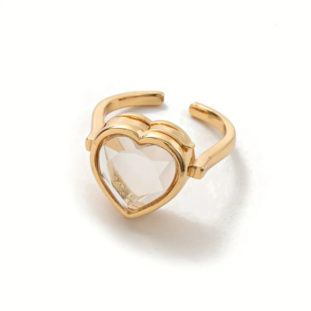 Gold Heart Locket Adjustable Open Ring