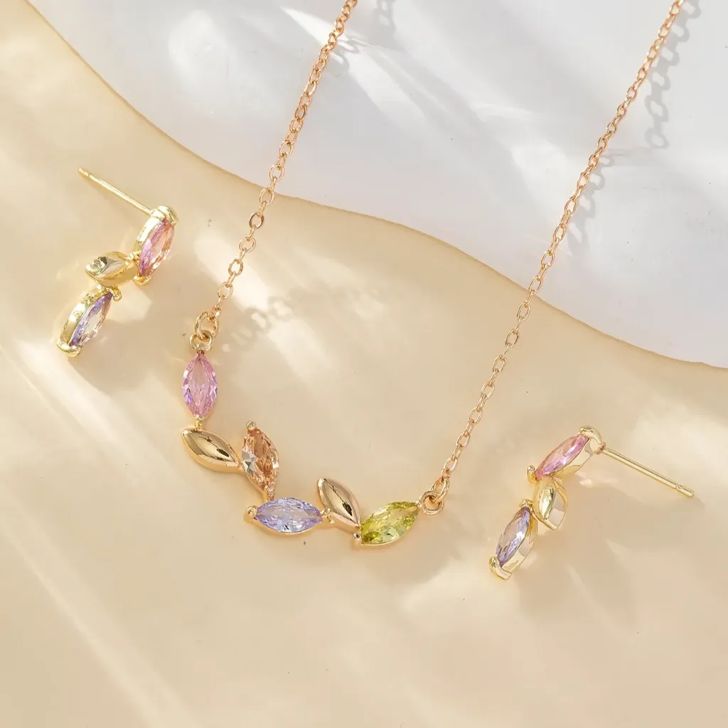 [MJ-146] Colorful Zirconia Leaf Jewelry Set