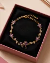Purple Floral Bow Anti Tarnish Bracelet