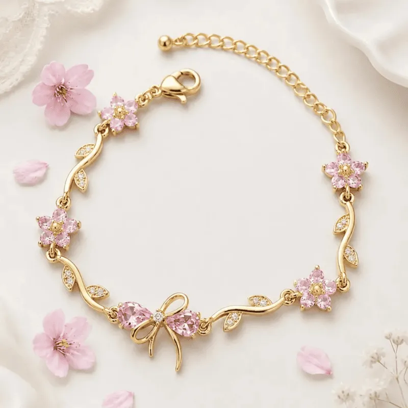 [MJ-458] Pink Blossom Bow Bracelet for Women