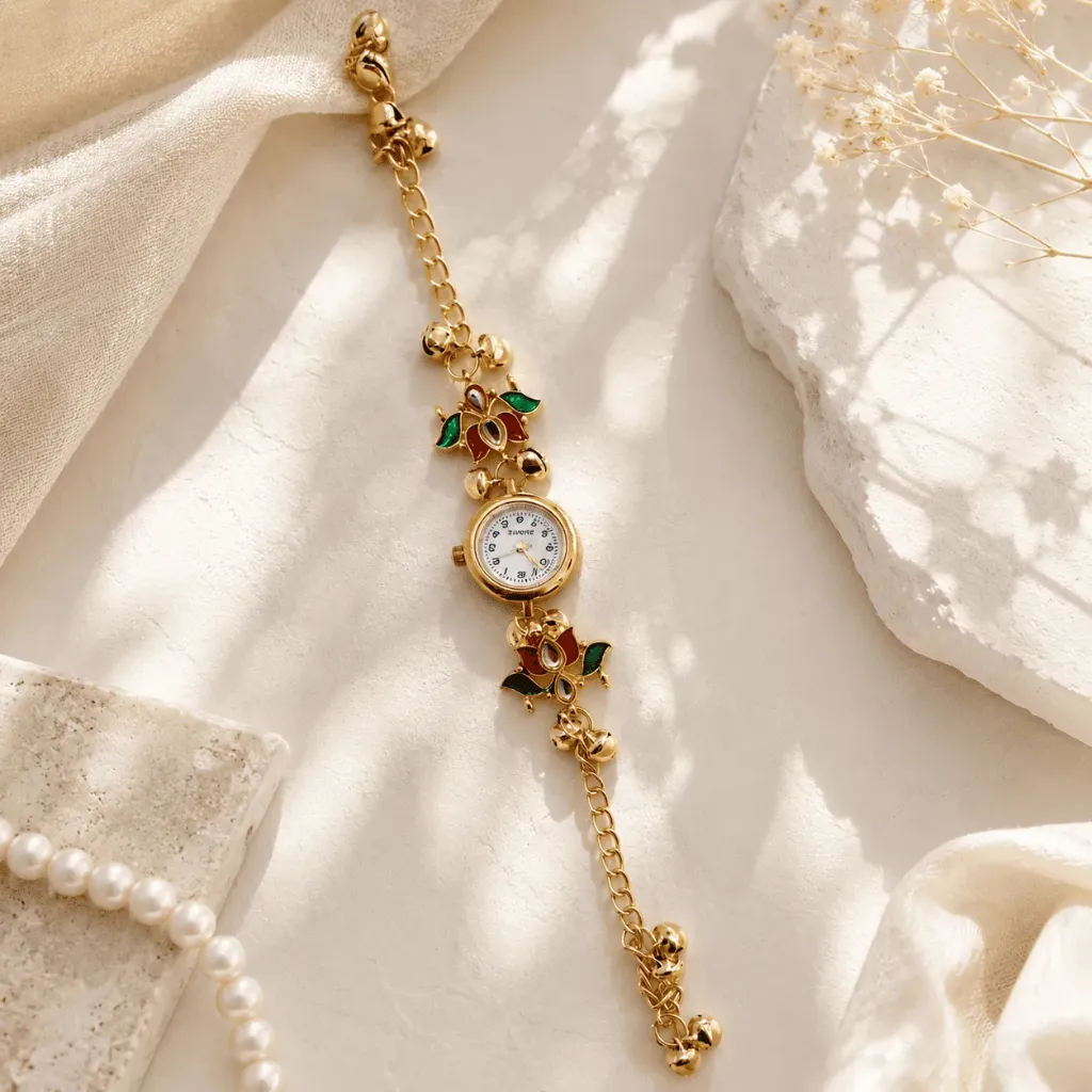 [MJ-359] Kashmiri Lotus Kundan Bracelet Watch