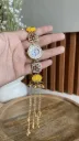 Kashmiri Yellow Lotus Meenakari Pearl Square Bracelet Watch