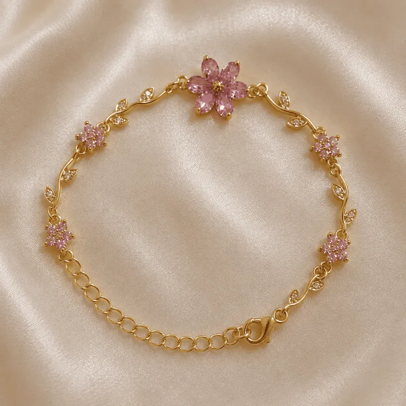 [MJ-462] Pink Flower Anti-Tarnish Bracelet