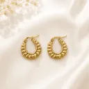 Cross Hatch Gold Stainless Steel Hoop Earrings