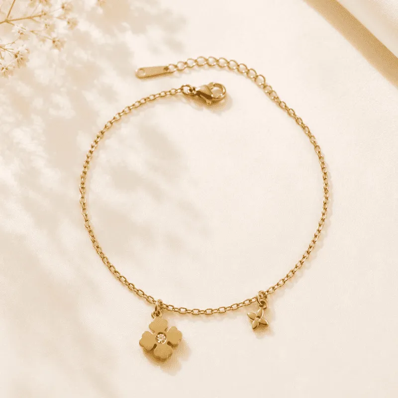 [MJ-142] Clover Charm Gold Anti-Tarnish Anklet