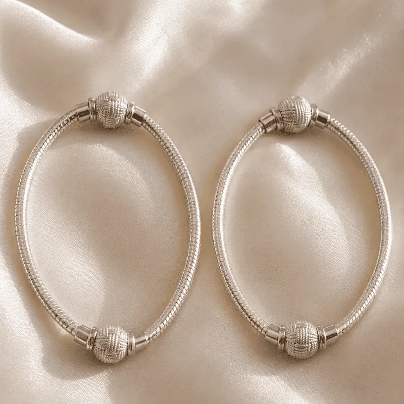 [MJ-556] Silver Snake Chain Ball Anklet – Set of 2