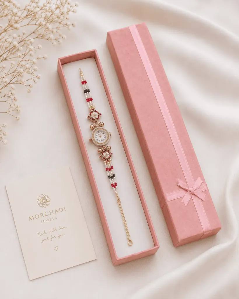 Traditional Rajasthani Pearl Beaded Bracelet Watch for Women