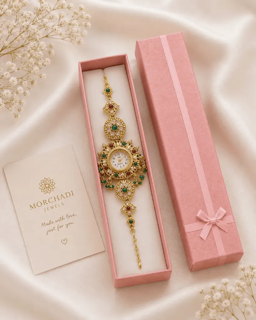 Traditional Kundan Bracelet Watch for Women